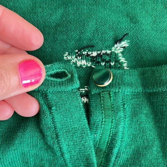 Talbots Women's Size LP Green Cashmere Cardigan Sweater Dalmation Dog Design - Picture 6 of 8